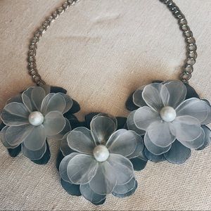 Blue Flower and Pearl Necklace